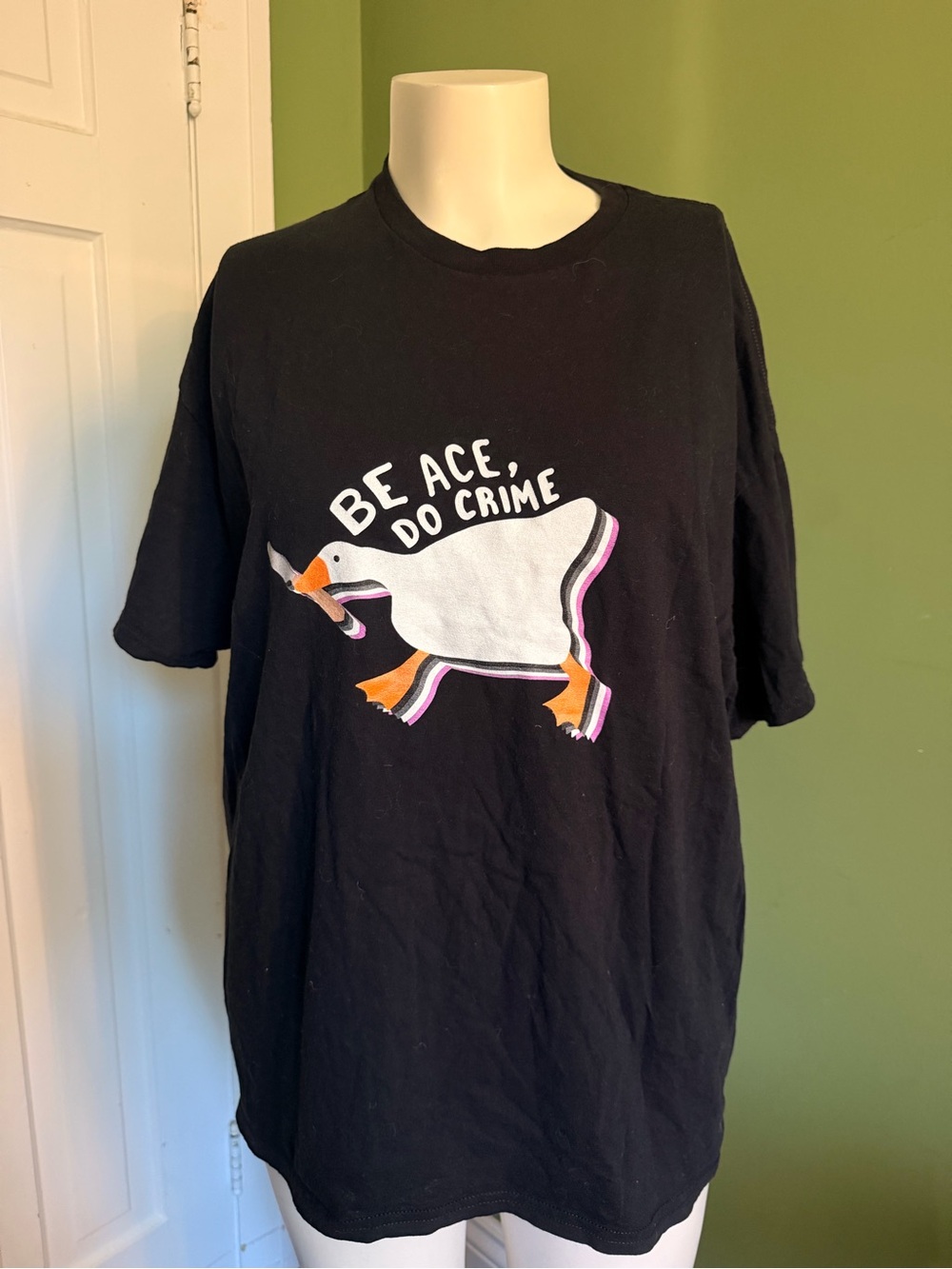 Unisex Black Graphic Tee with 'Be Ace, Do Crime' Goose Print